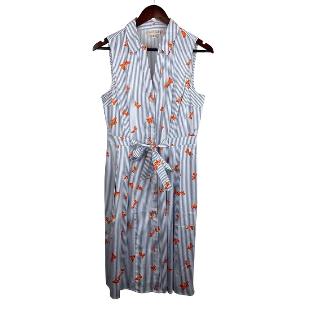 Maison Jules | Blue White Stripe Goldfish Novelty Print Dress New